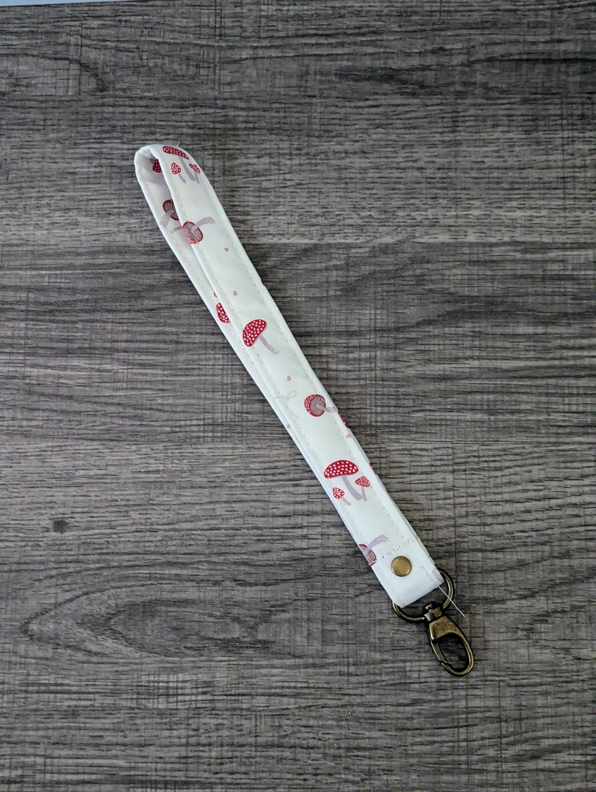 Cream Mushroom Keychain Wrist Lanyard