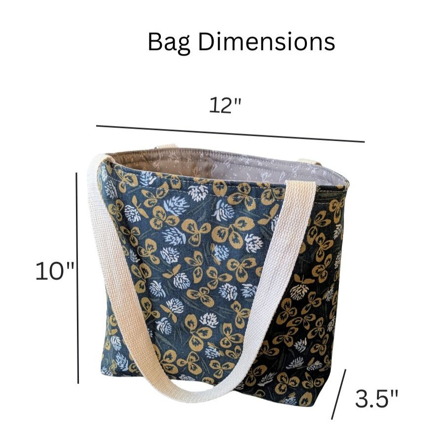 Small Denim Blue Linen Canvas Tote Bag
