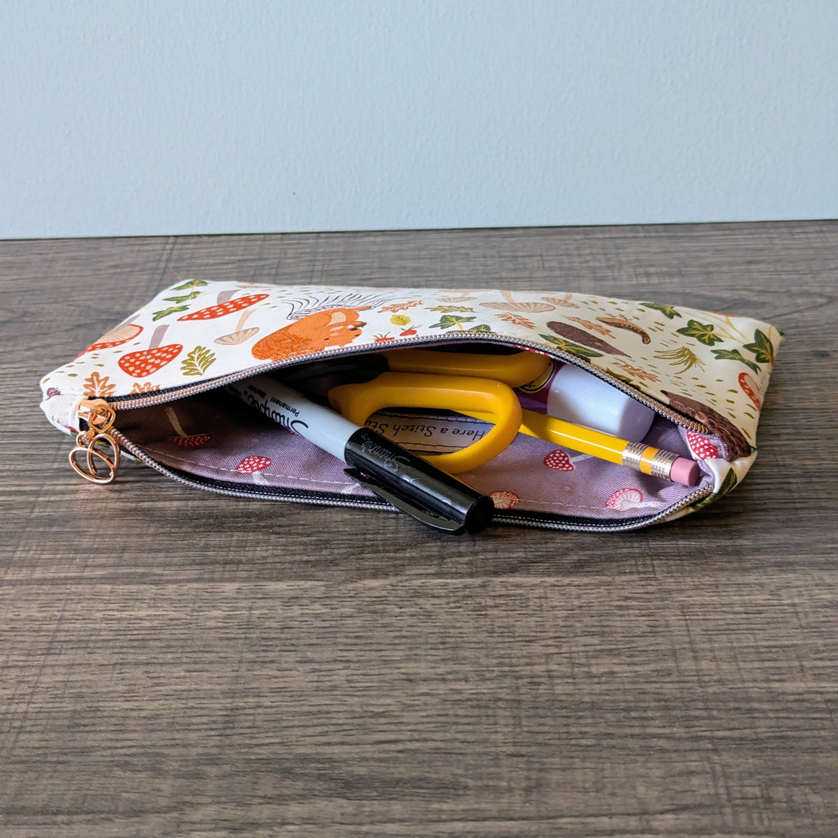 Cream Squirrel Cotton Zipper Pouch