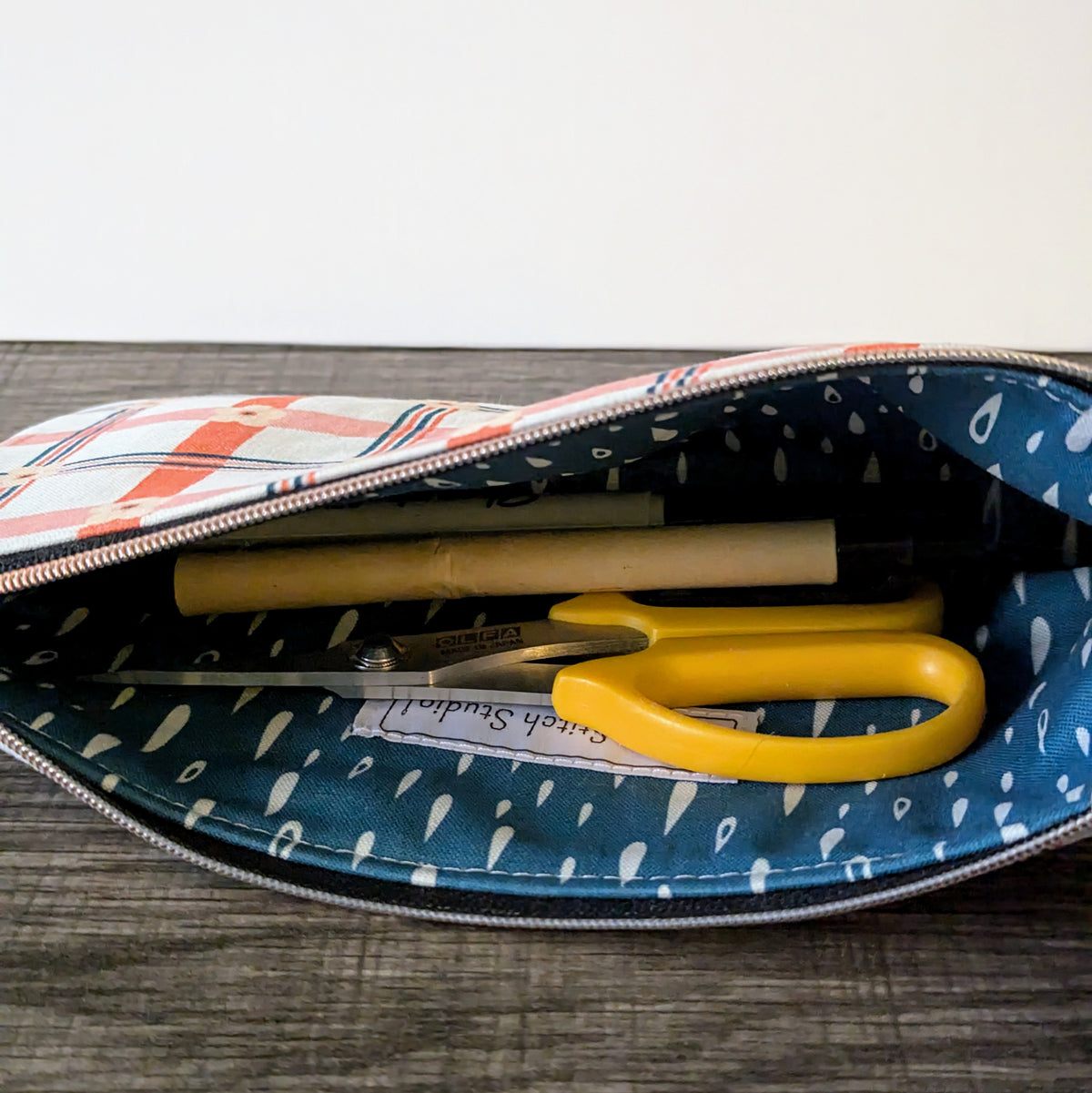 Plaid Floral Cotton Zipper Pouch
