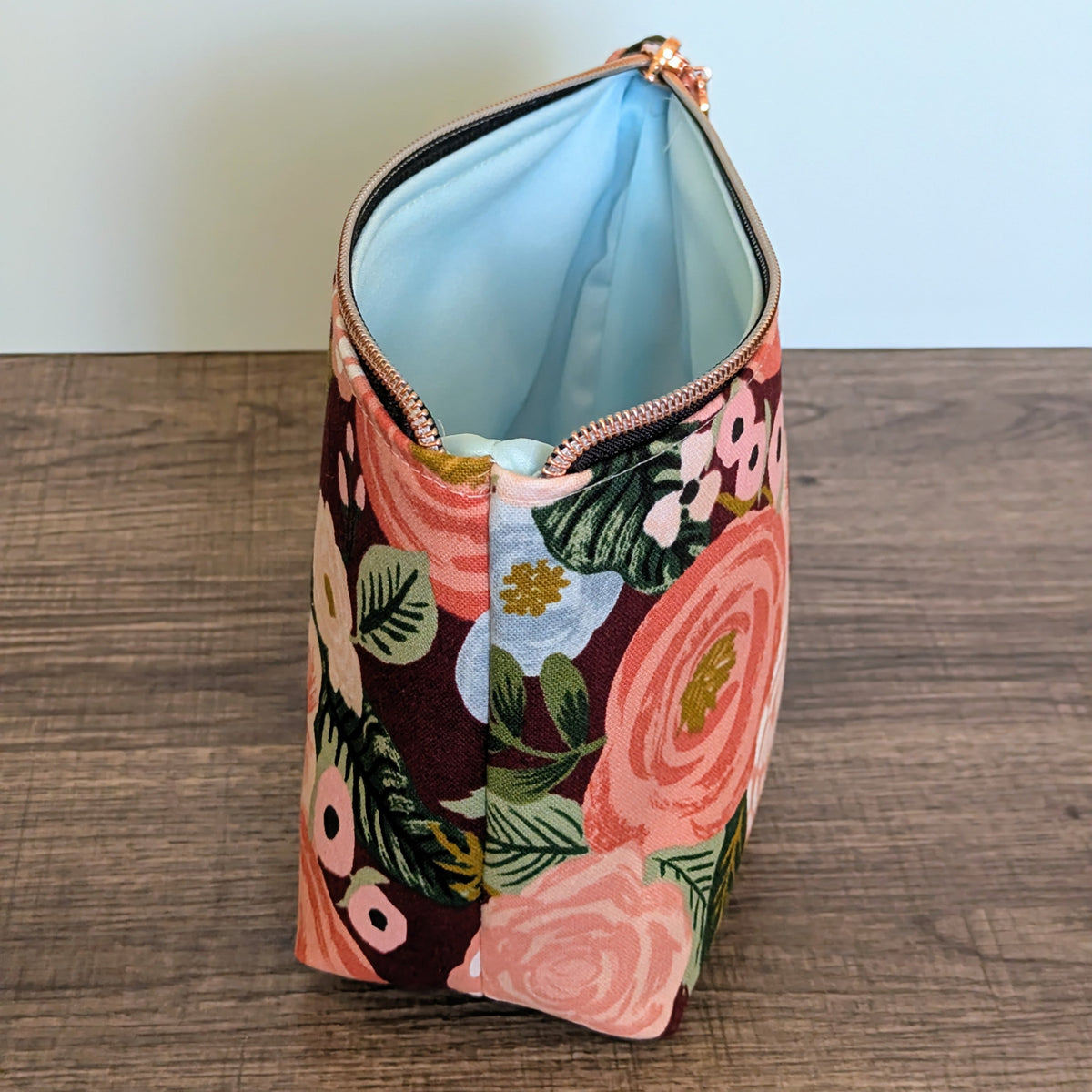 Burgundy Floral Canvas Zipper Pouch