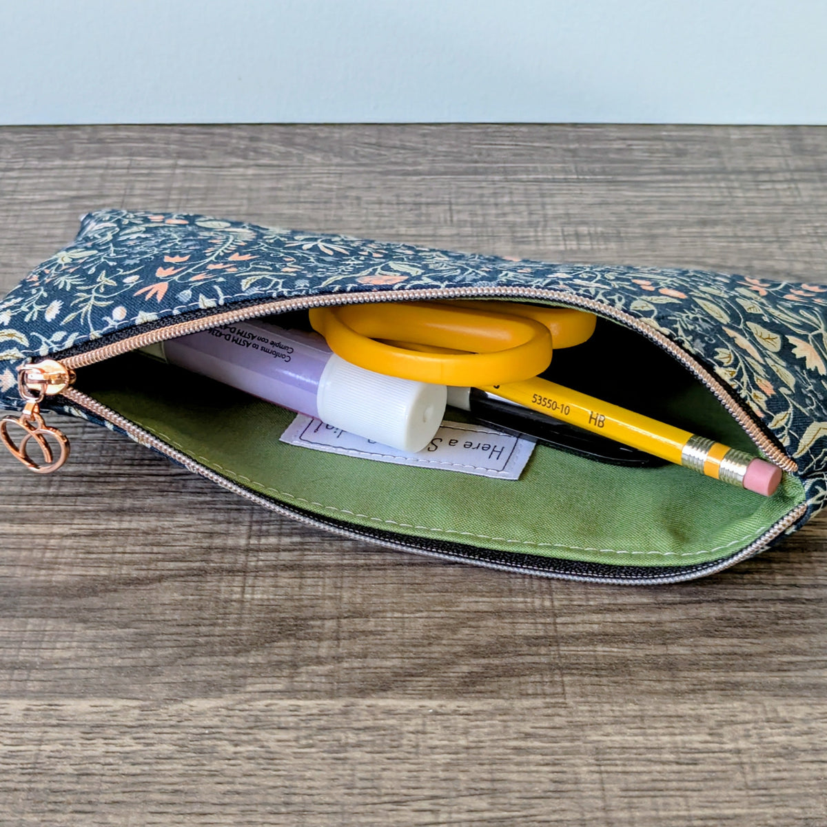 Navy Meadow Floral Cotton Zipper Pouch