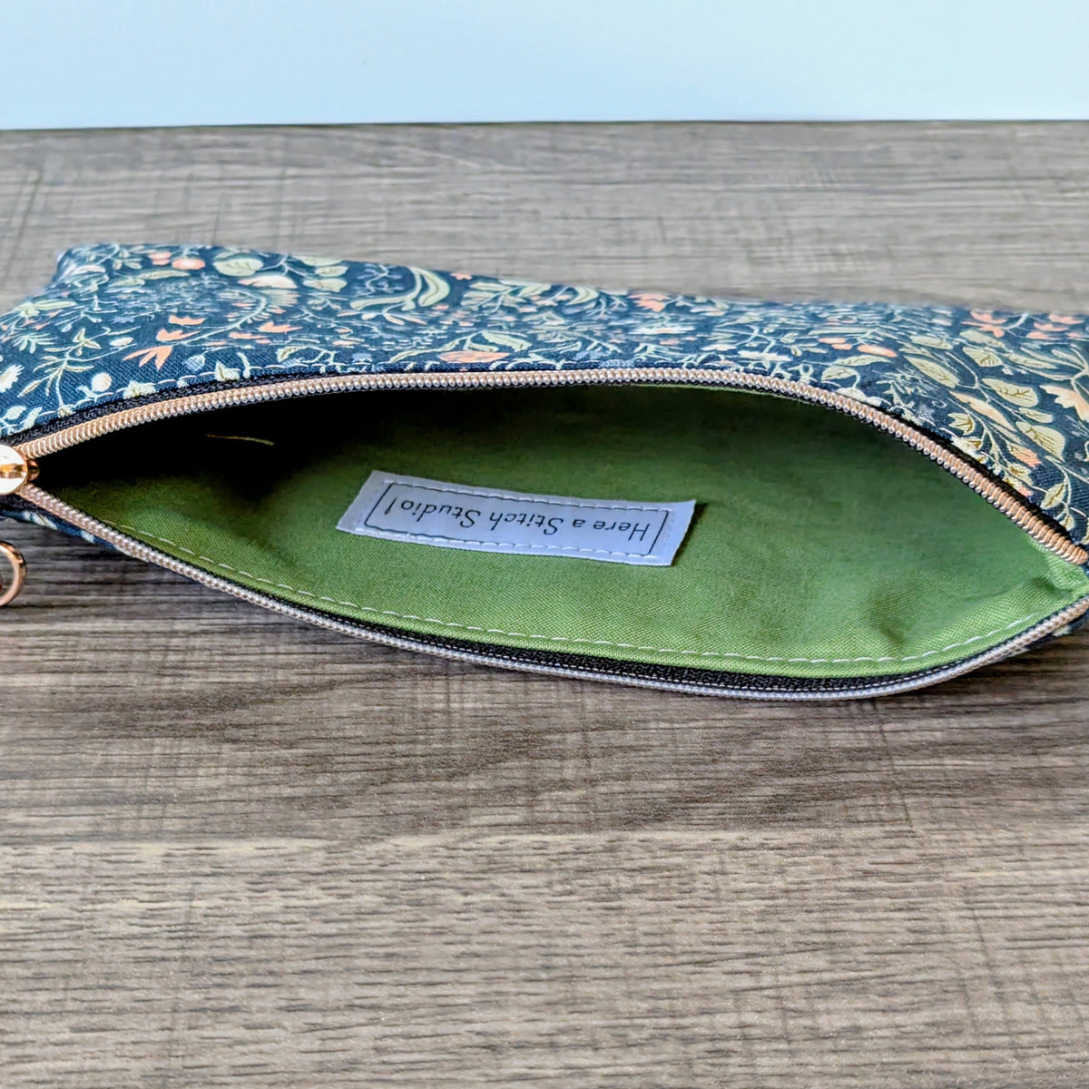 Navy Meadow Floral Cotton Zipper Pouch