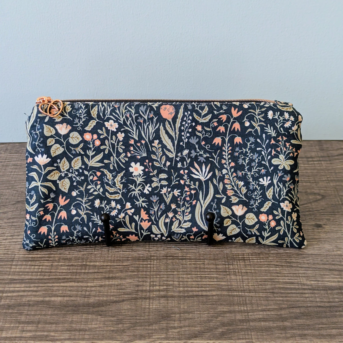Navy Meadow Floral Cotton Zipper Pouch