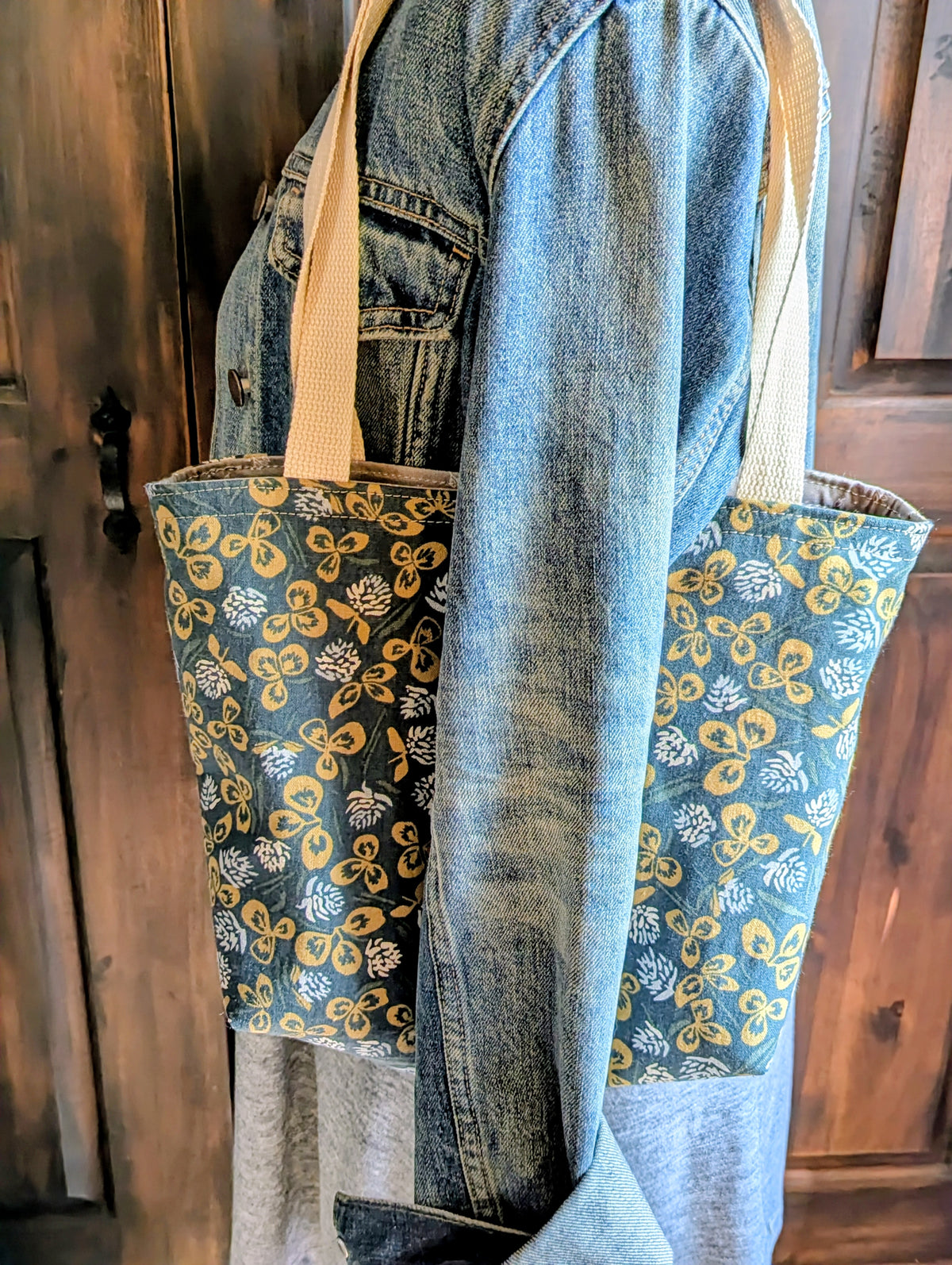 Small Denim Blue Linen Canvas Tote Bag