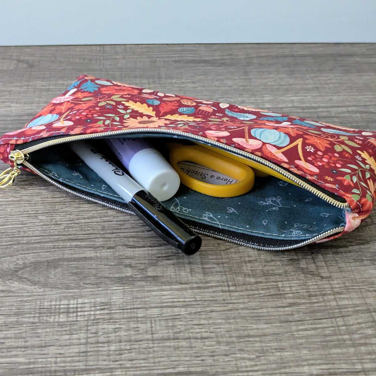 Red Mushroom & Sunflower Cotton Zipper Pouch