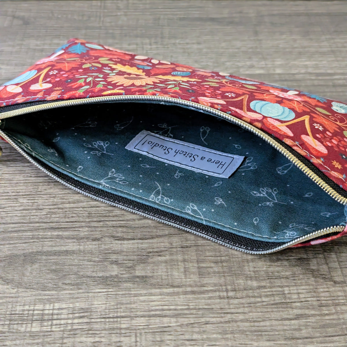 Red Mushroom & Sunflower Cotton Zipper Pouch