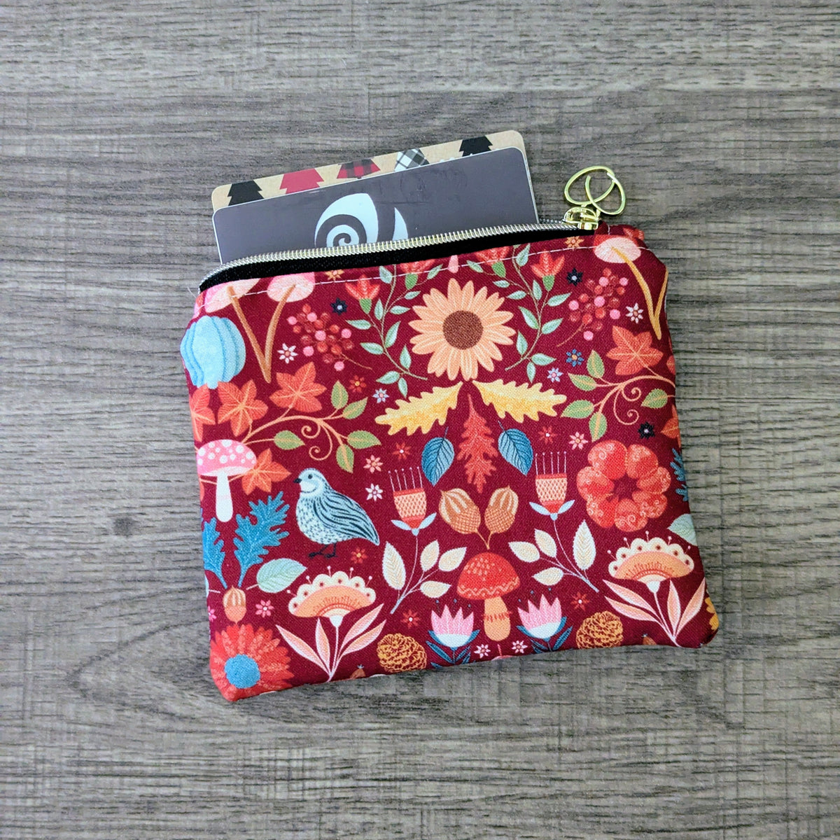 Red Mushroom & Sunflower Card Pouch