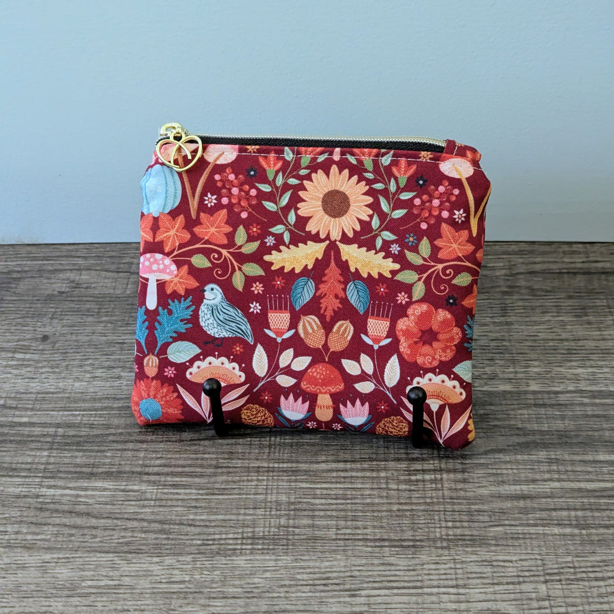 Red Mushroom & Sunflower Card Pouch