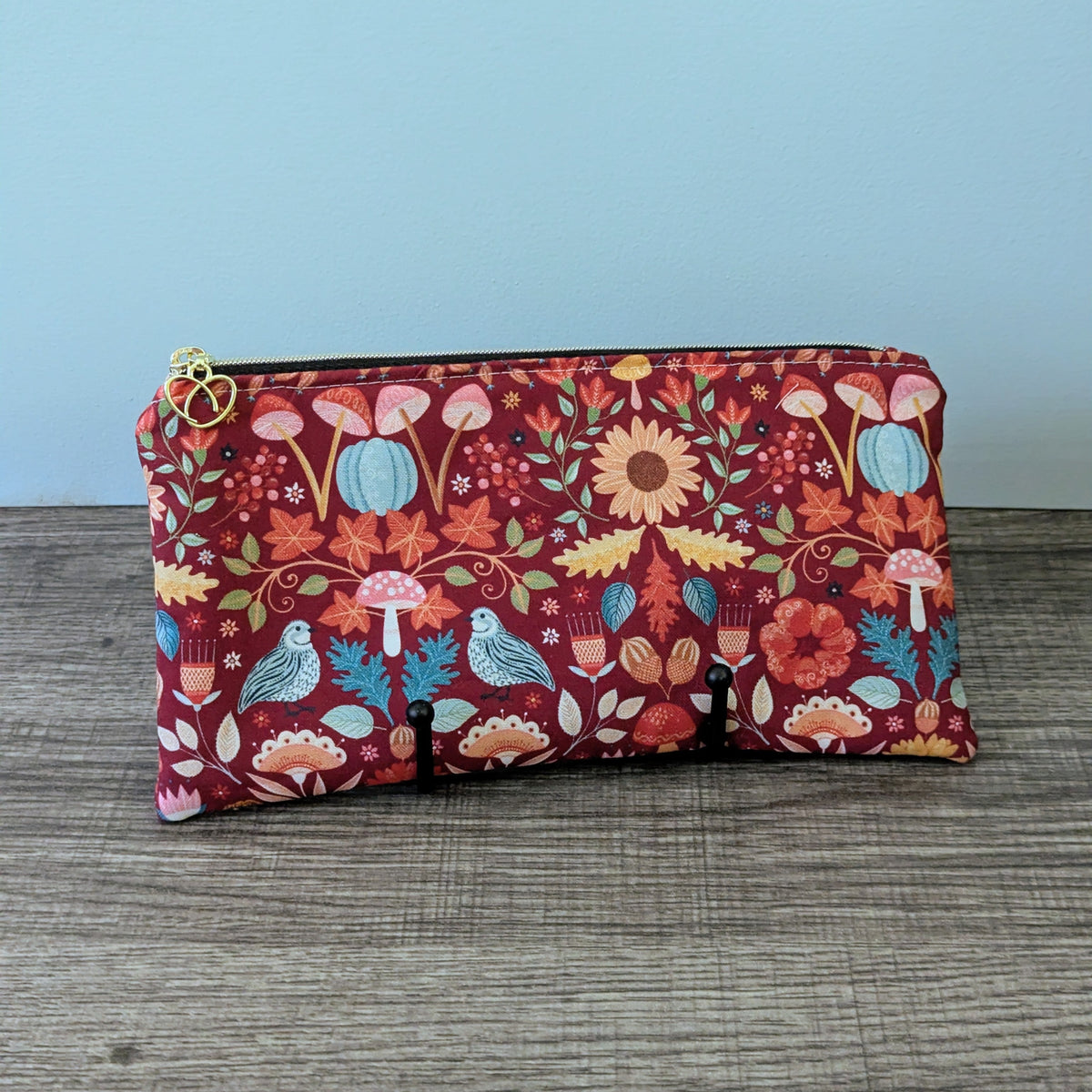 Red Mushroom & Sunflower Cotton Zipper Pouch