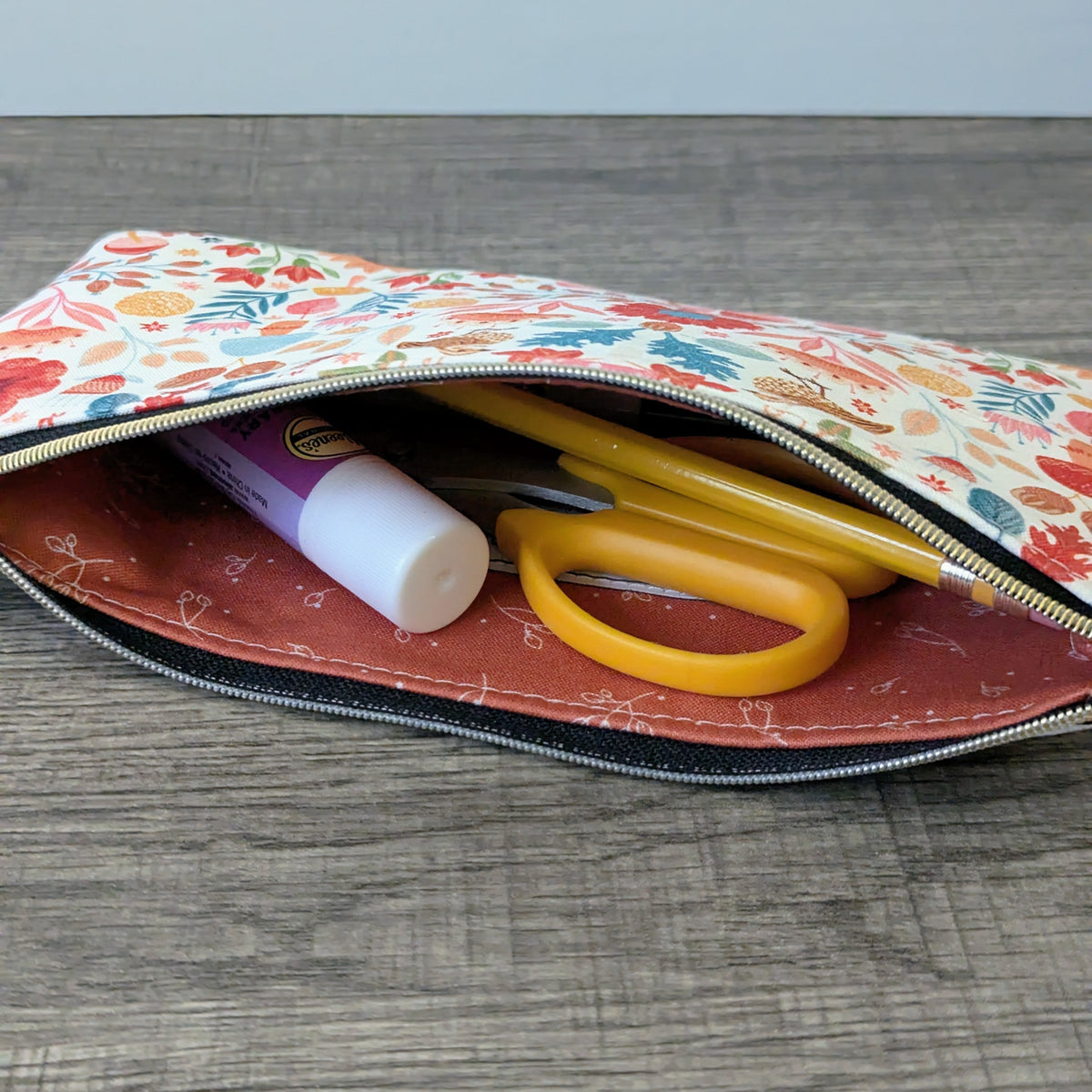 White Mushroom & Sunflower Cotton Zipper Pouch