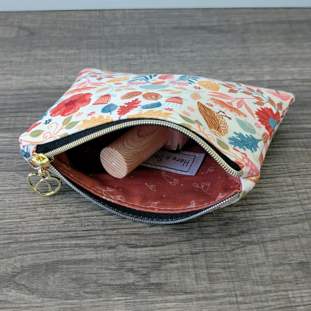 White Mushroom & Sunflower Card Pouch