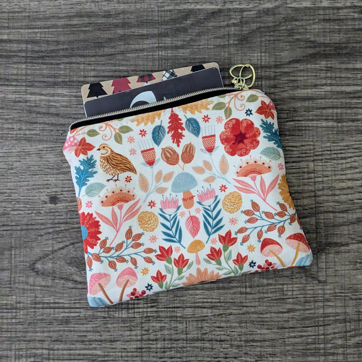 White Mushroom & Sunflower Card Pouch