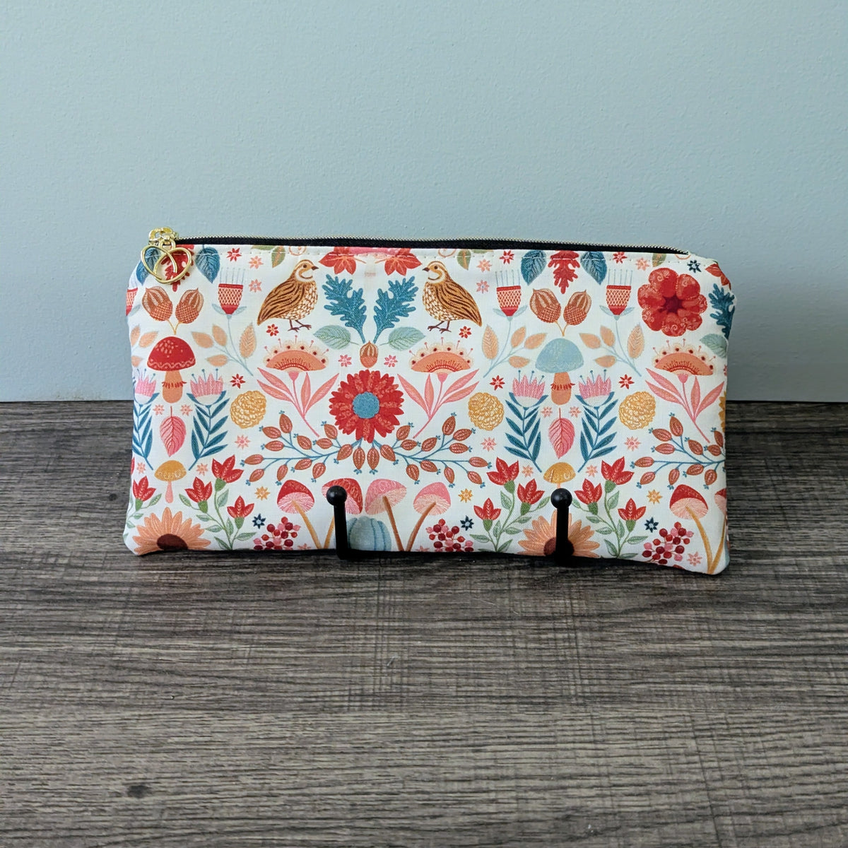 White Mushroom & Sunflower Cotton Zipper Pouch