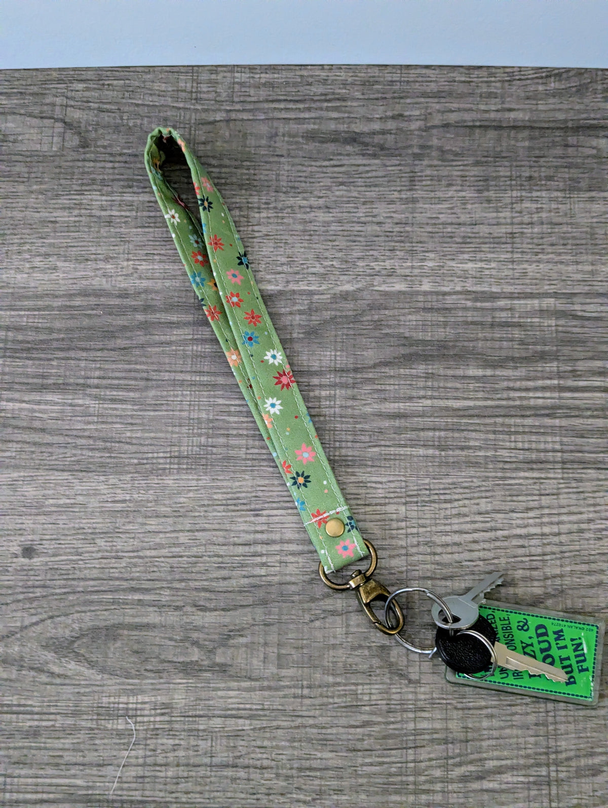 Green Ditsy Star Keychain Wrist Lanyard