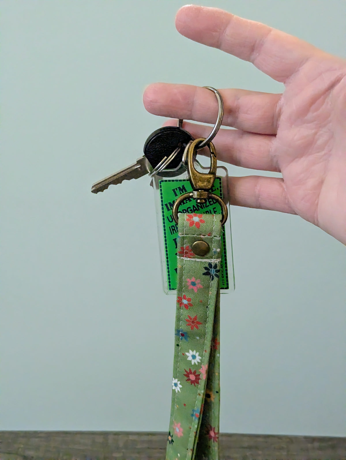 Green Ditsy Star Keychain Wrist Lanyard