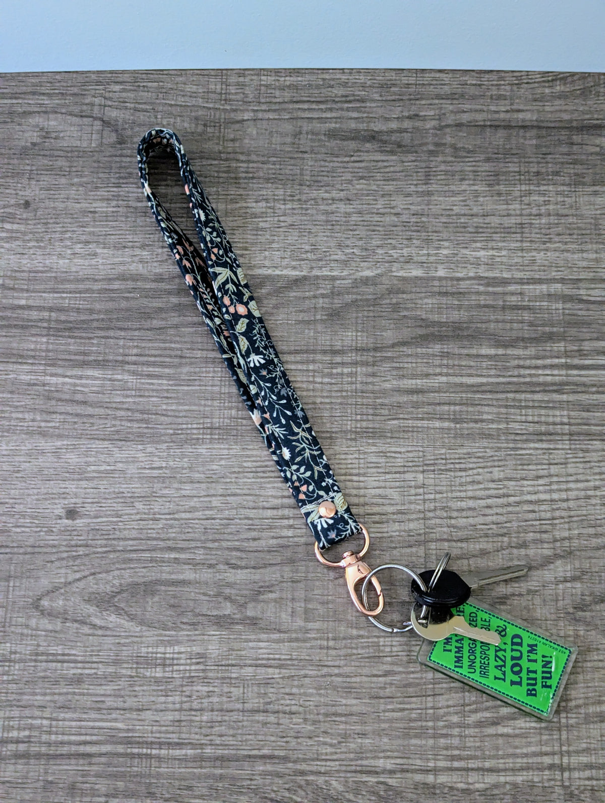 Navy Meadow Floral Keychain Wrist Lanyard