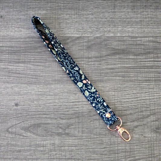 Navy Meadow Floral Keychain Wrist Lanyard