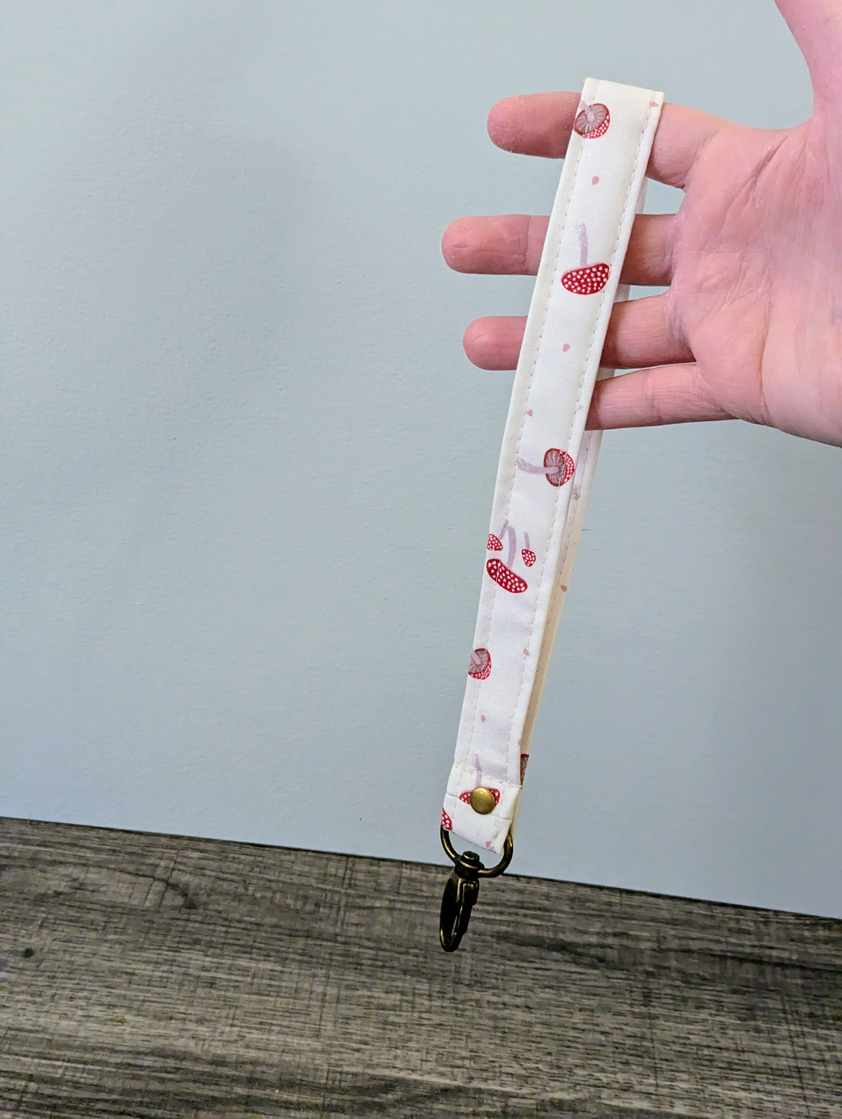 Cream Mushroom Keychain Wrist Lanyard