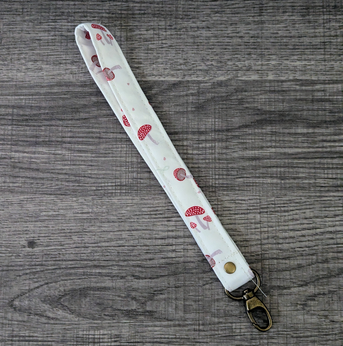 Cream Mushroom Keychain Wrist Lanyard