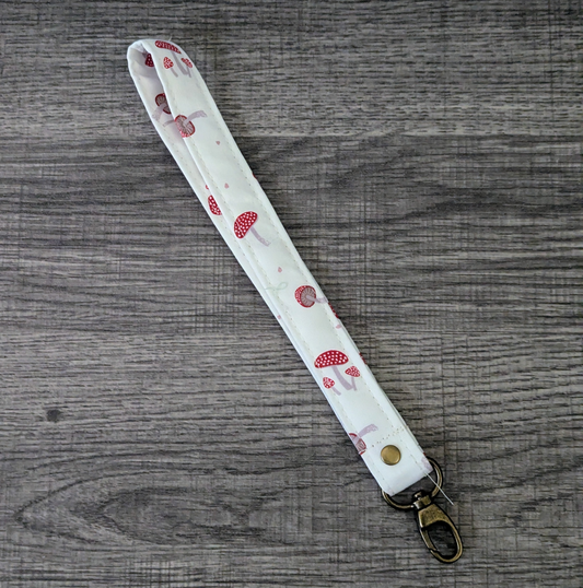 Cream Mushroom Keychain Wrist Lanyard