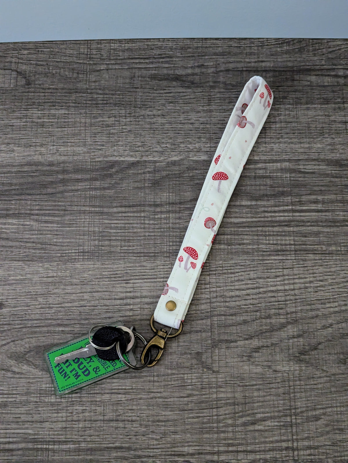 Cream Mushroom Keychain Wrist Lanyard