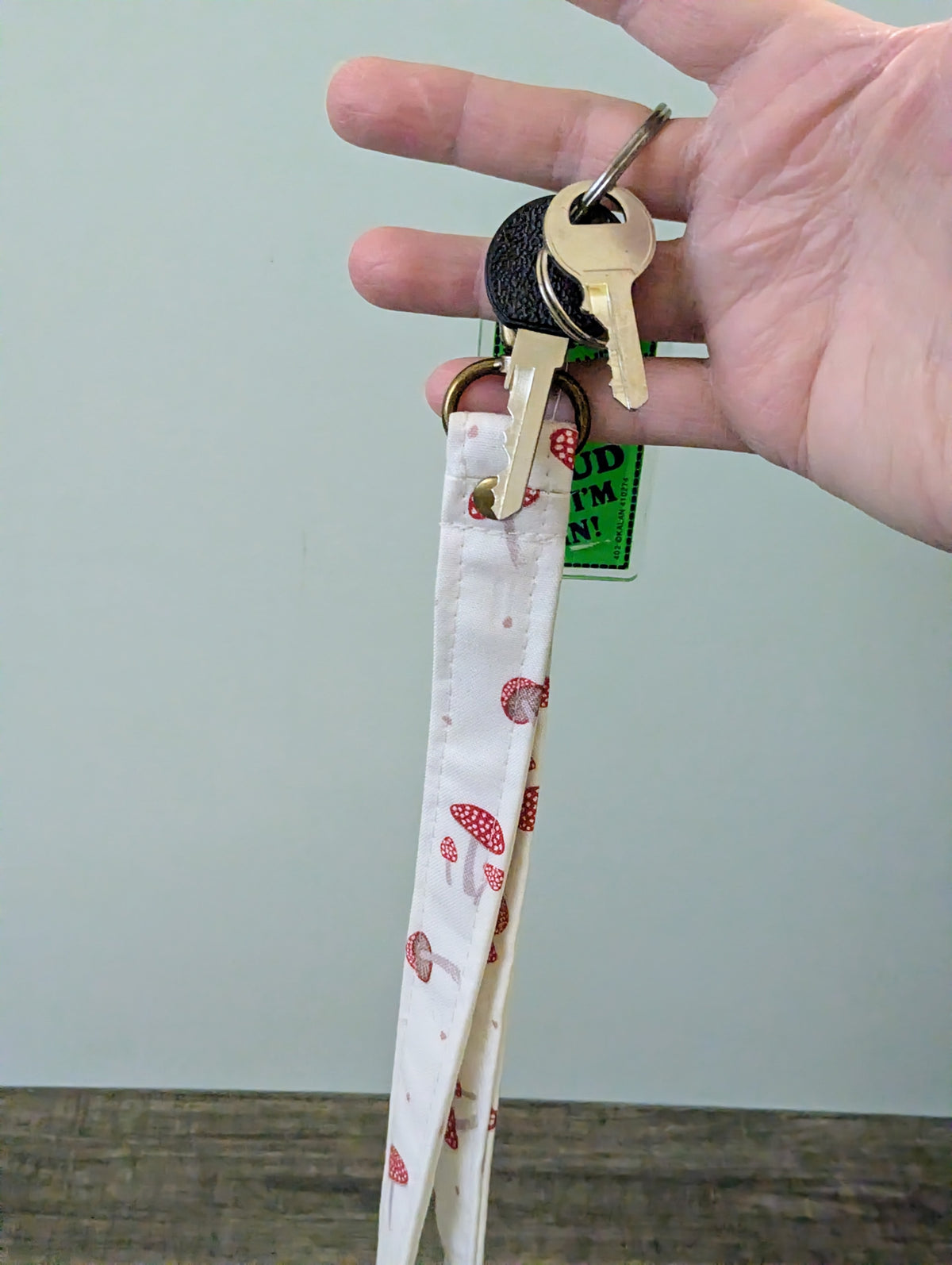 Cream Mushroom Keychain Wrist Lanyard