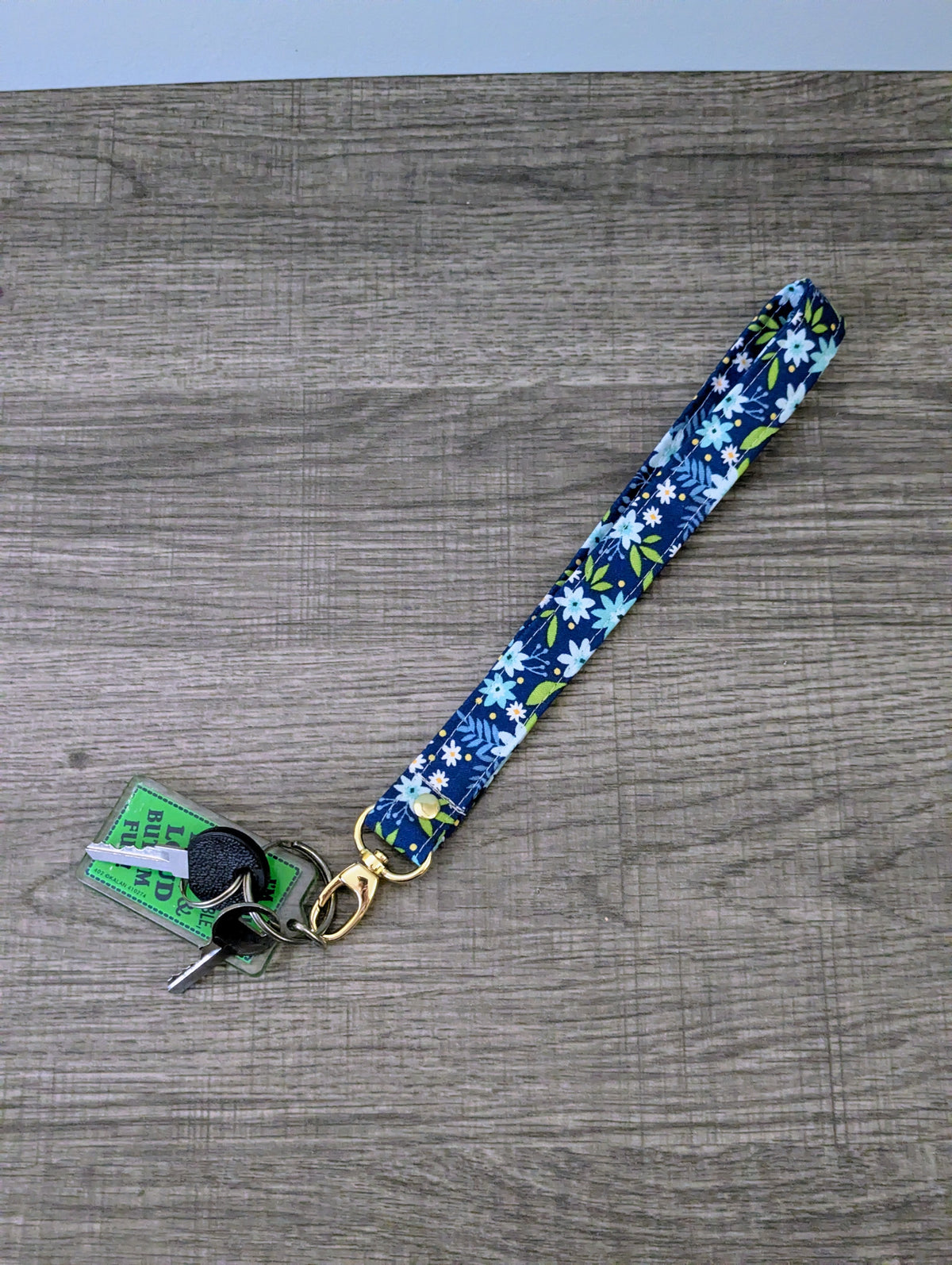 Indigo Primrose Floral Keychain Wrist Lanyard