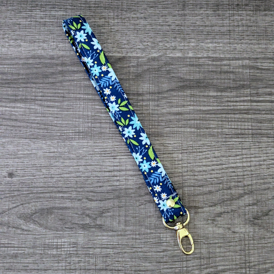 Indigo Primrose Floral Keychain Wrist Lanyard