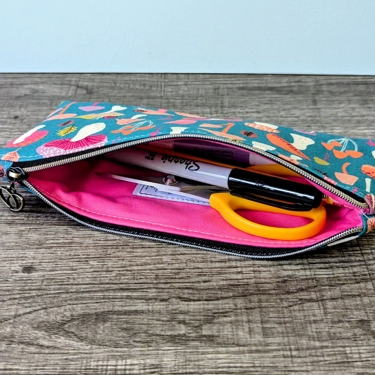 Turquoise Mushroom Cotton Zipper Pouch