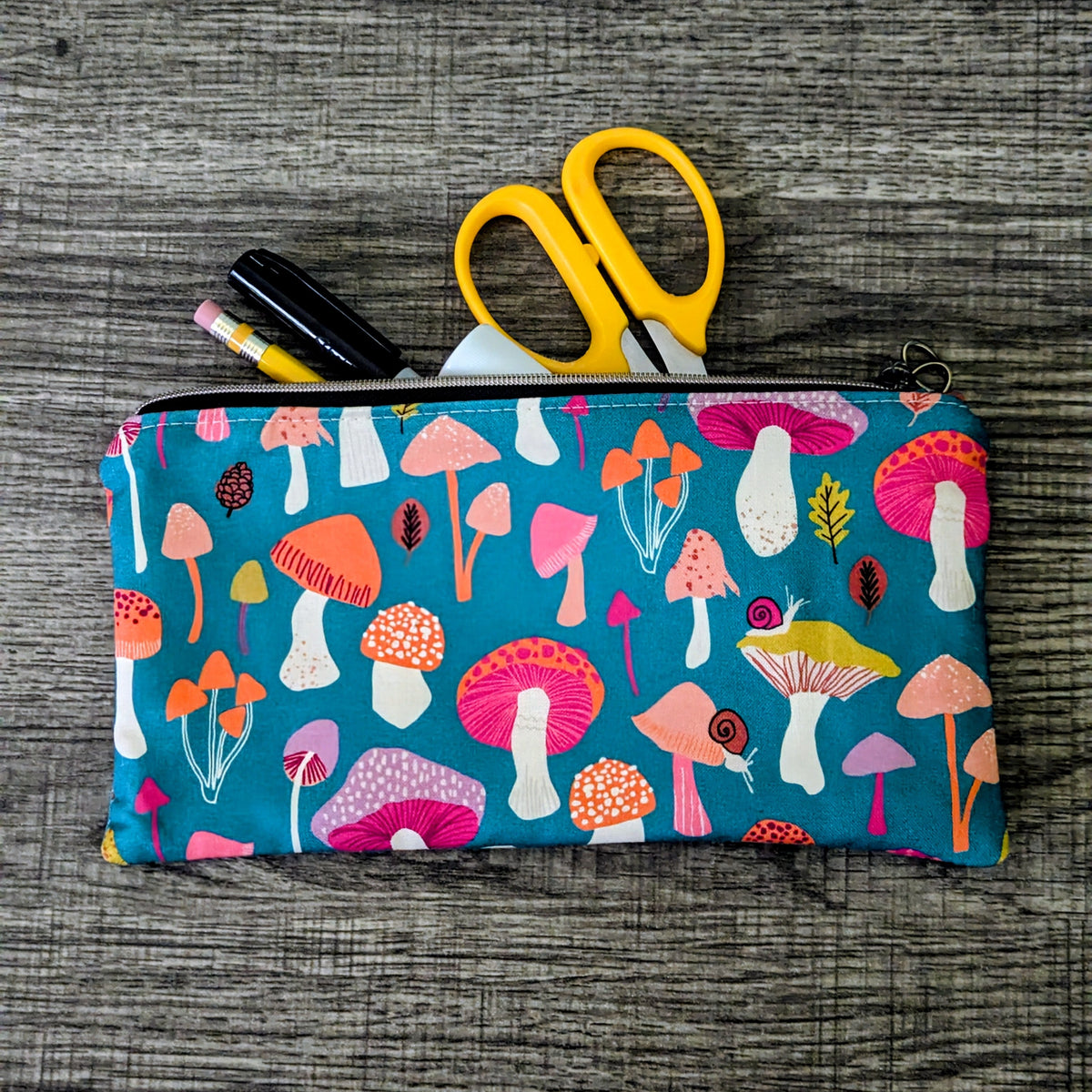 Turquoise Mushroom Cotton Zipper Pouch