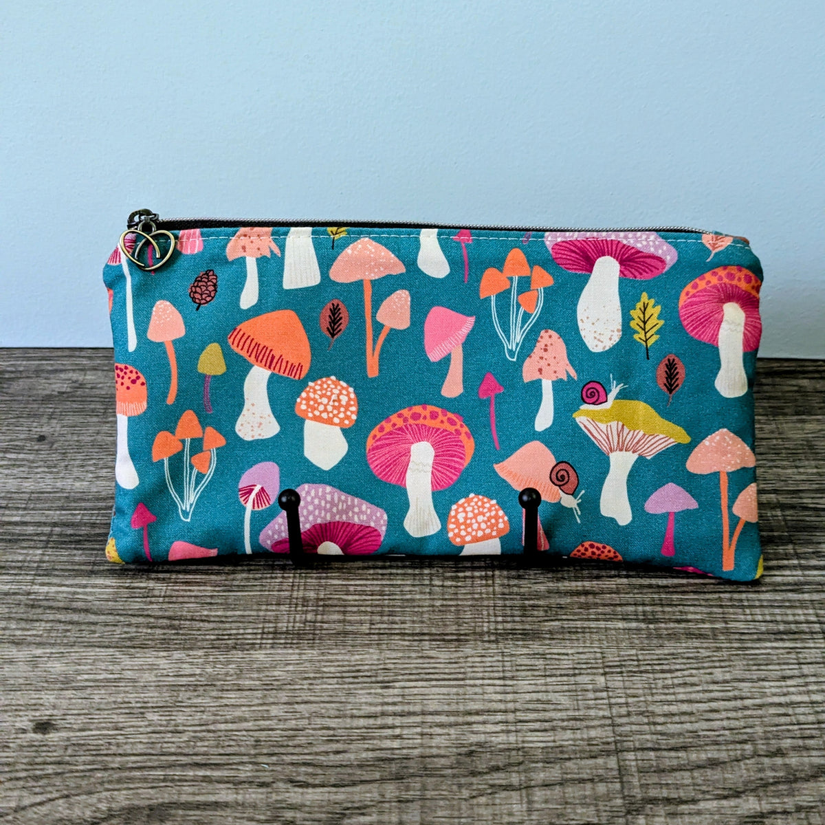Turquoise Mushroom Cotton Zipper Pouch
