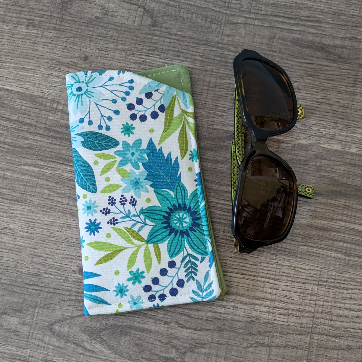 Blue Green Wildflower Eyeglass Pouch