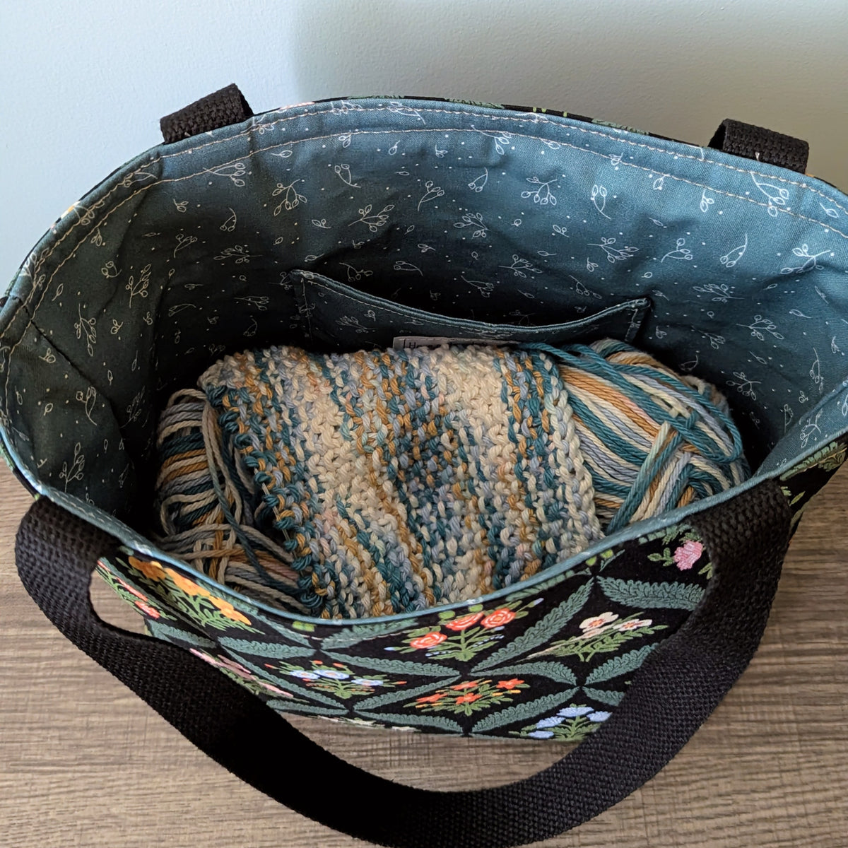 Small Black Floral Canvas Tote Bag
