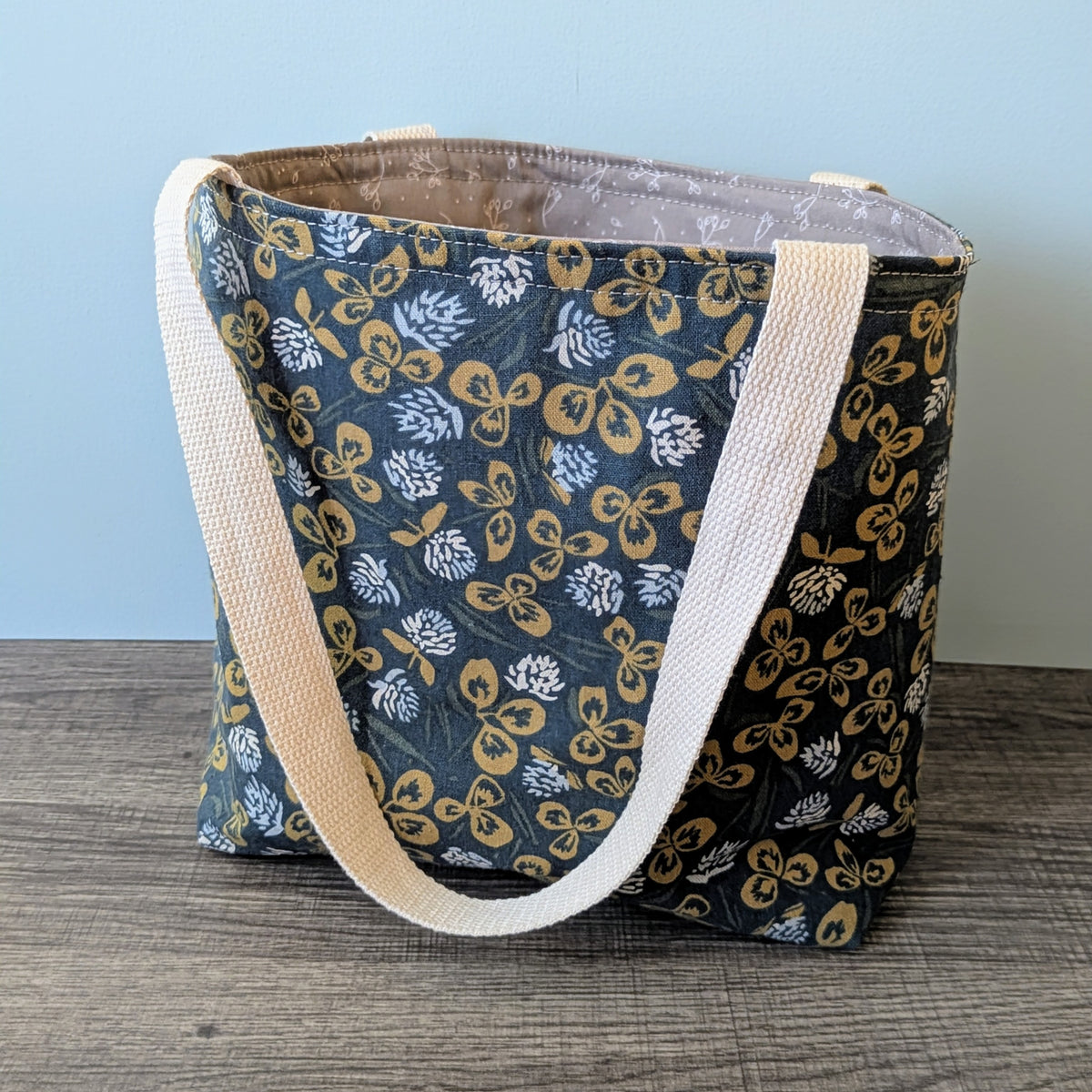 Small Denim Blue Linen Canvas Tote Bag
