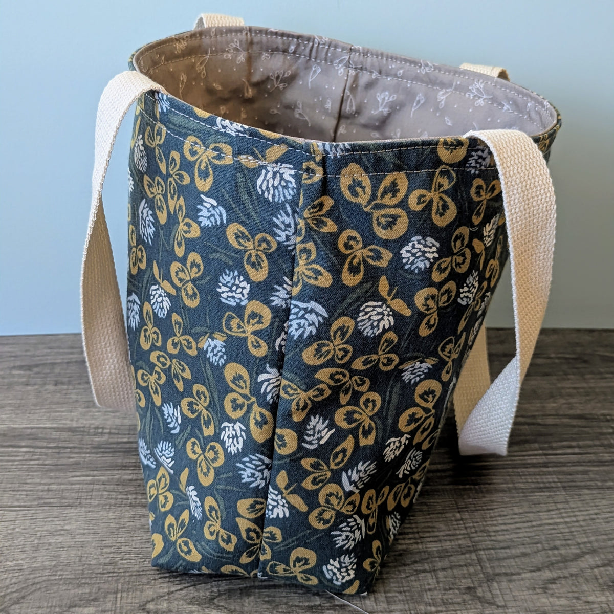 Small Denim Blue Linen Canvas Tote Bag