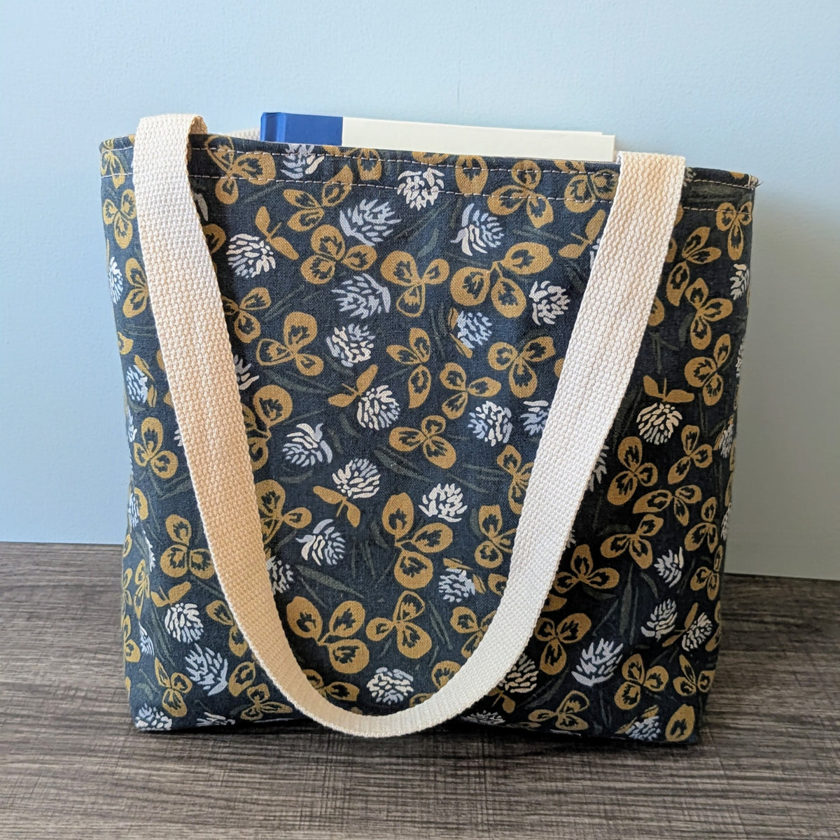 Small Denim Blue Linen Canvas Tote Bag