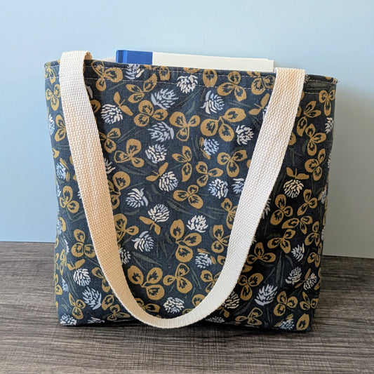 Small Denim Blue Linen Canvas Tote Bag