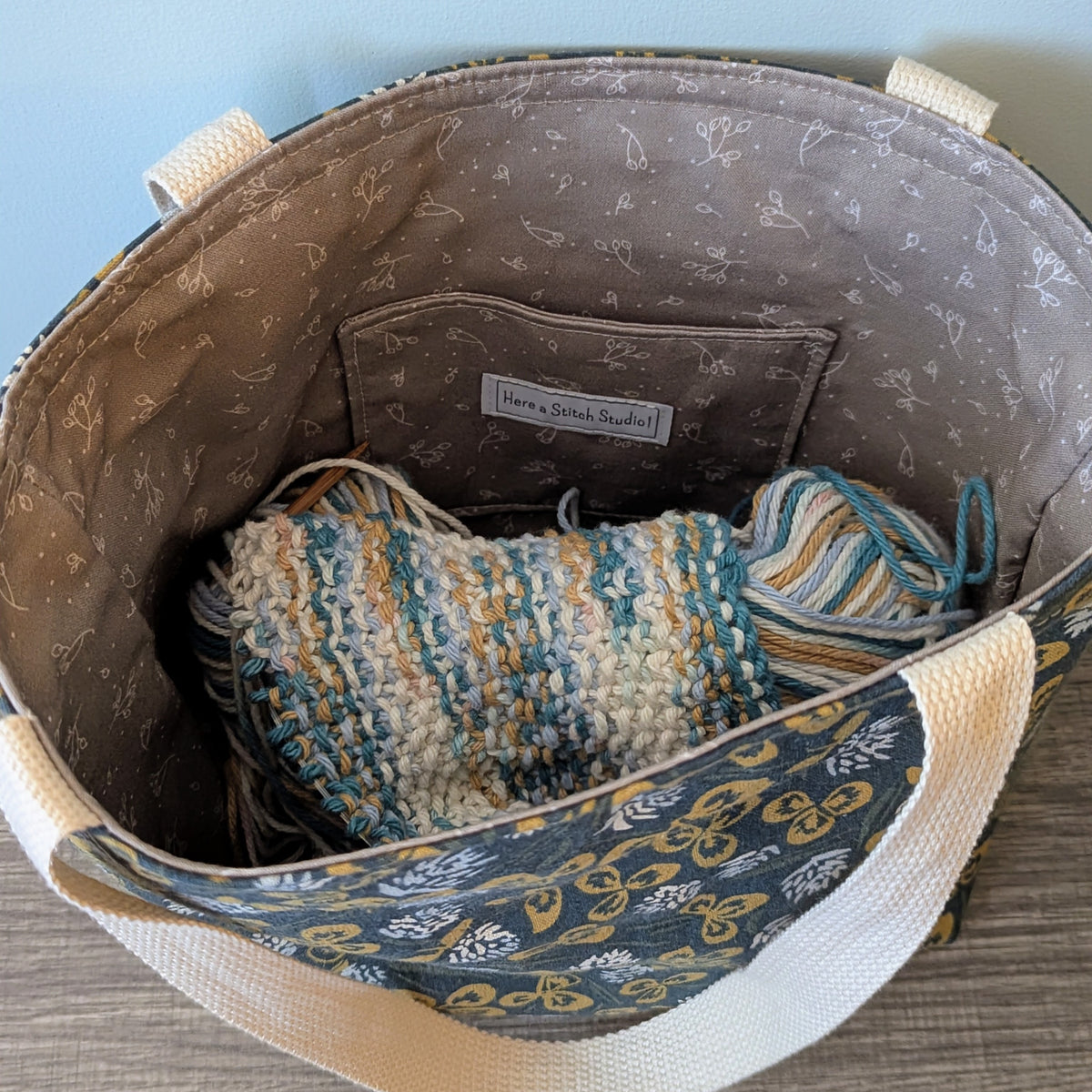 Small Denim Blue Linen Canvas Tote Bag