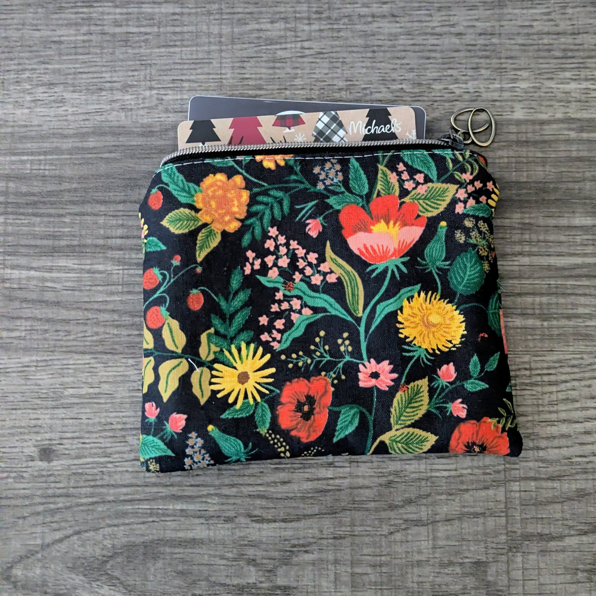 Black Poppy Floral Card Pouch