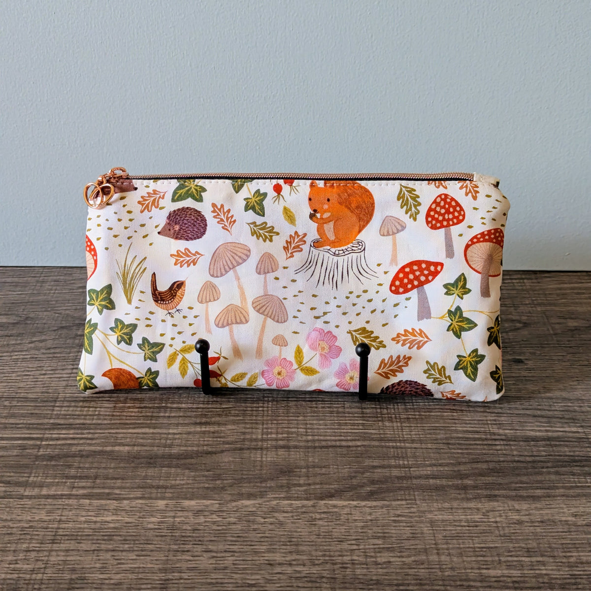 Cream Squirrel Cotton Zipper Pouch