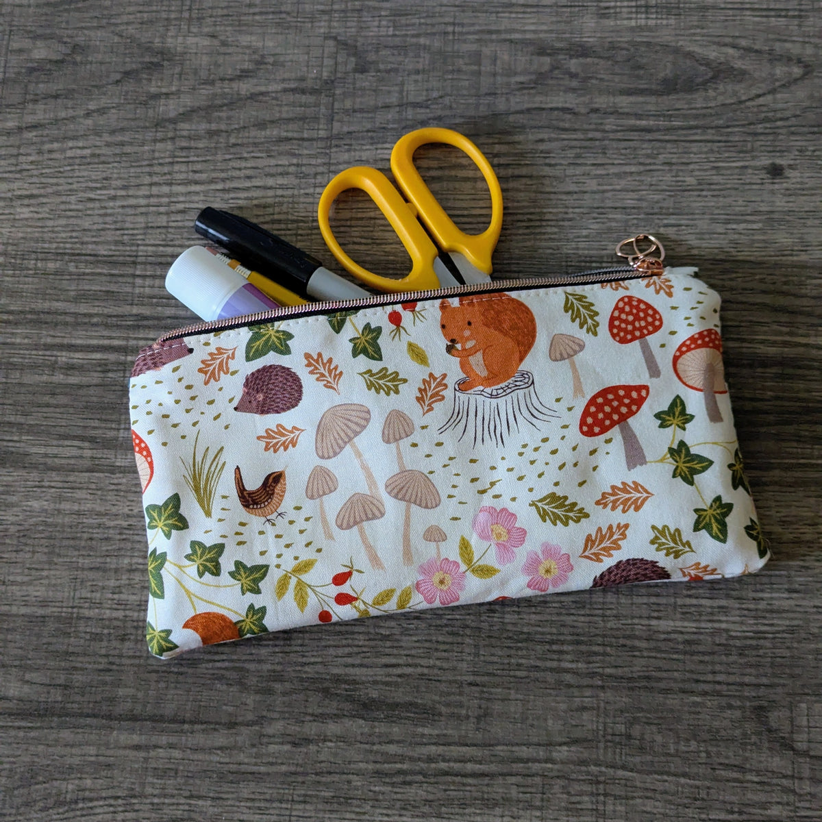 Cream Squirrel Cotton Zipper Pouch