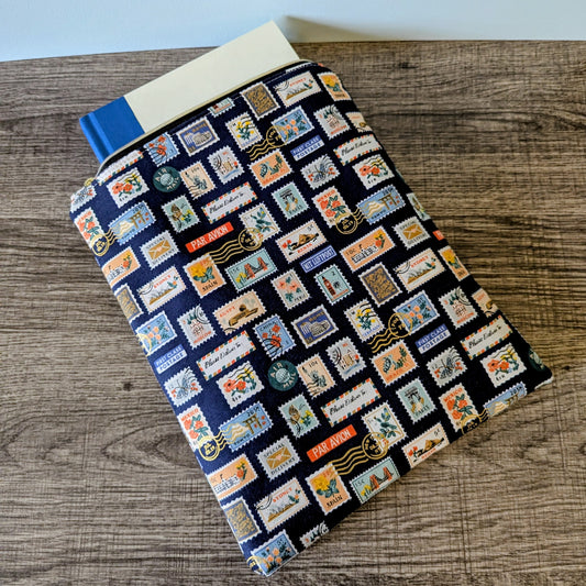 Navy Stamp Cotton Book Sleeve