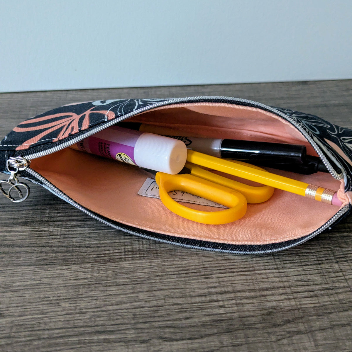 Navy Palm Leaf Cotton Zipper Pouch