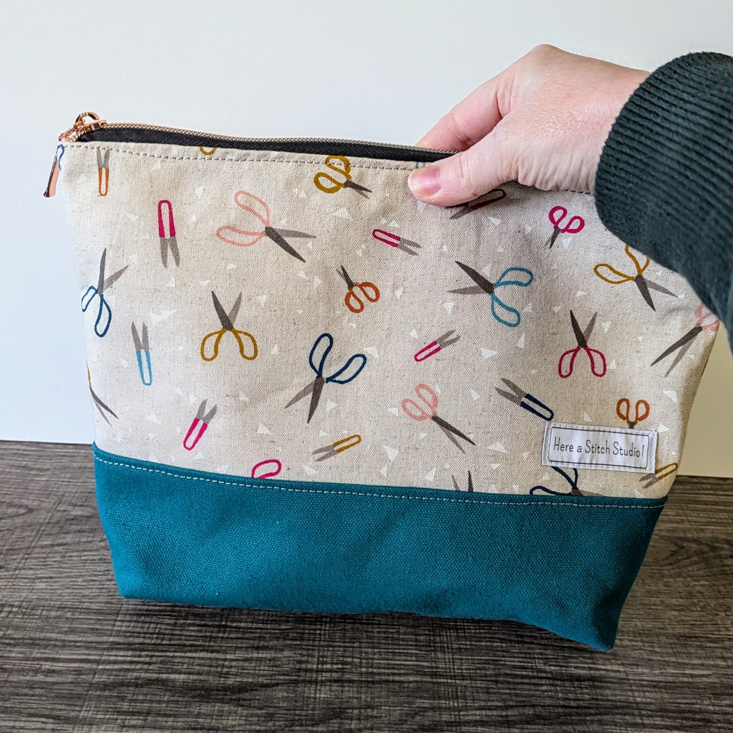 XL Scissor Print Canvas Makeup Bag