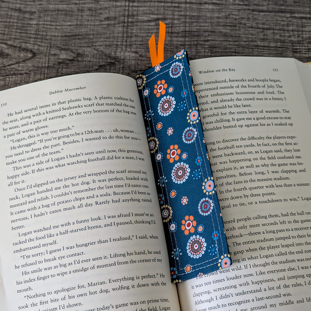 Teal Modern Floral Cotton Bookmark
