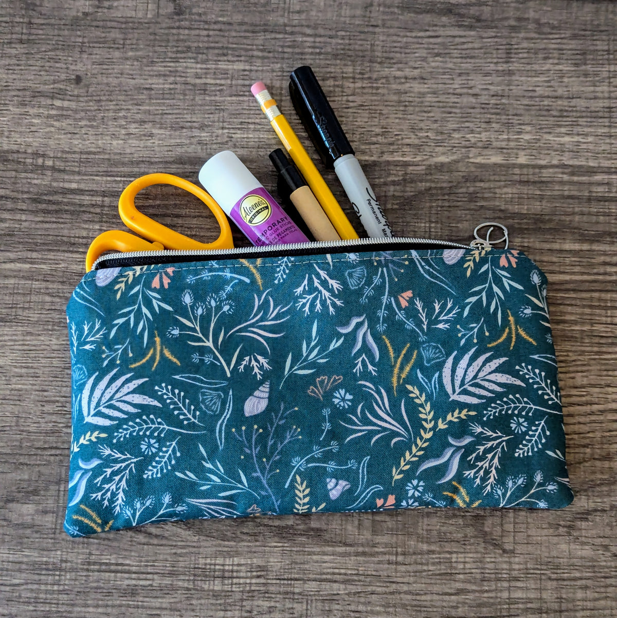 Teal Seaweed Pencil Case Zipper Pouch