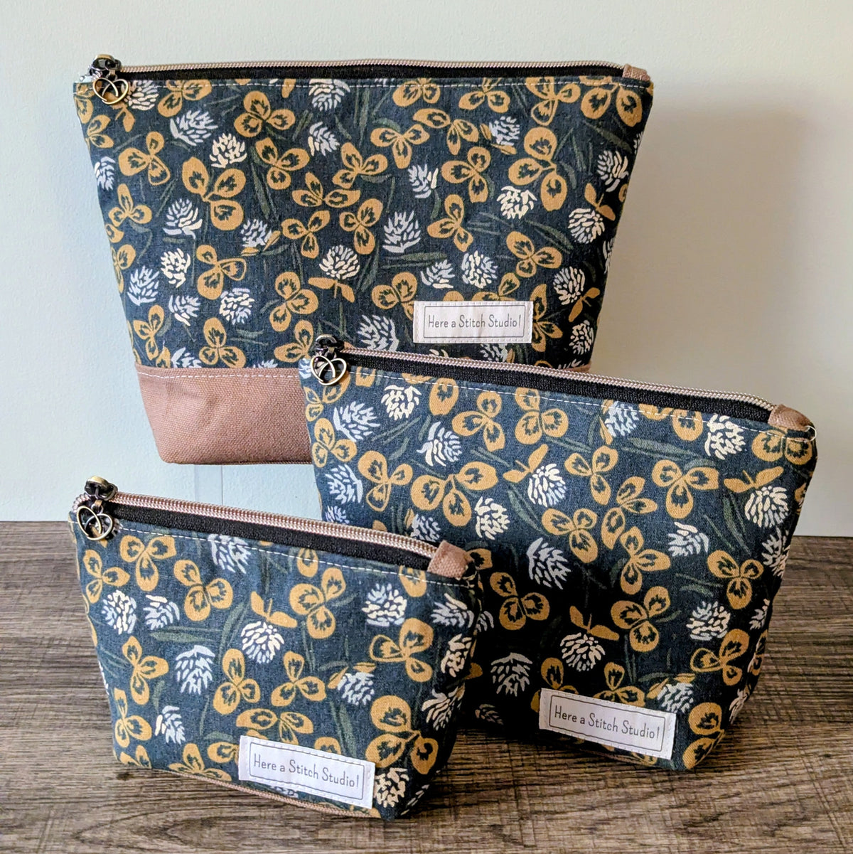 Denim Blue Linen Canvas Zipper Pouch