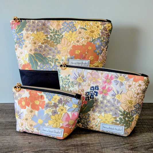 Blush Floral Canvas Zipper Pouch