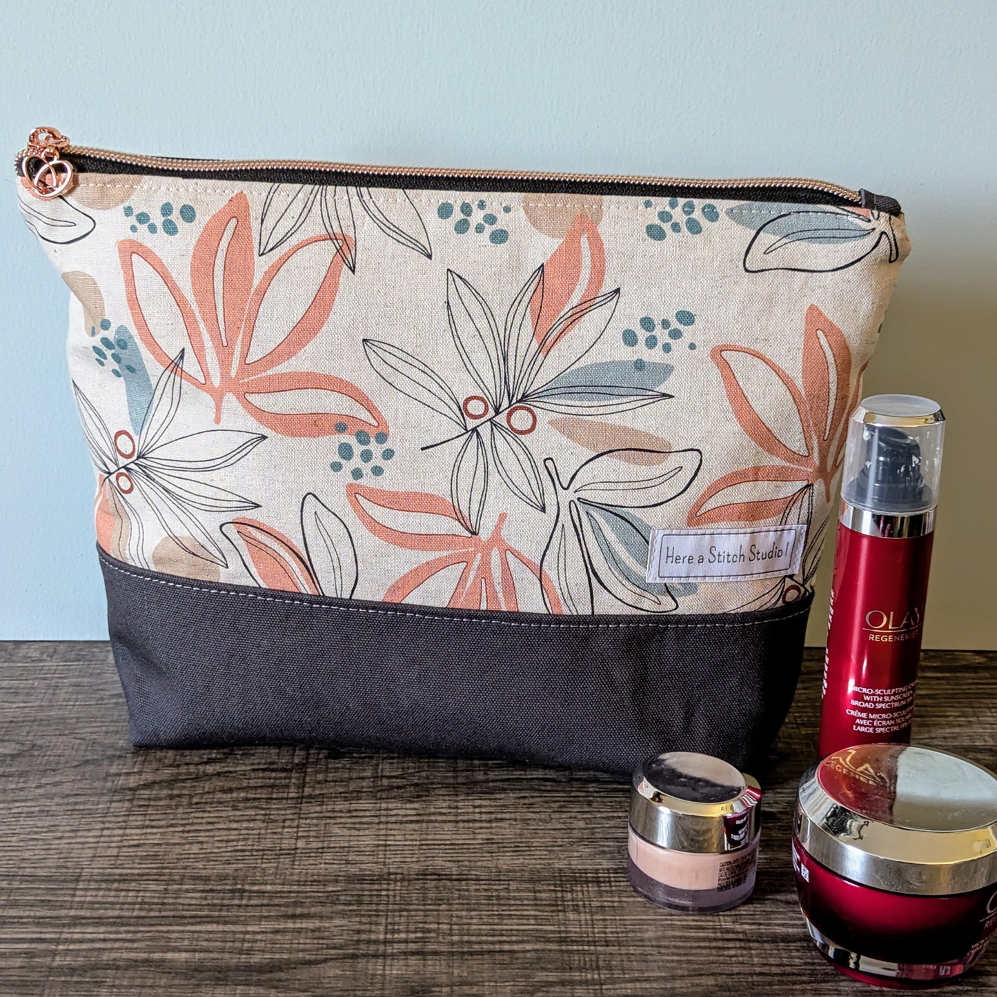 XL Palm Leaf Canvas Makeup Bag